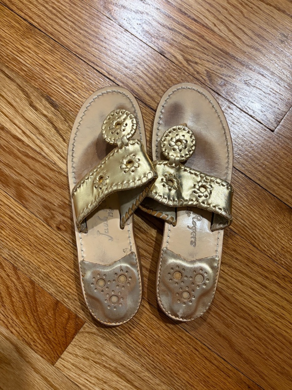 Jack Rogers Original Jacks Platinum Leather Thong Sandals
